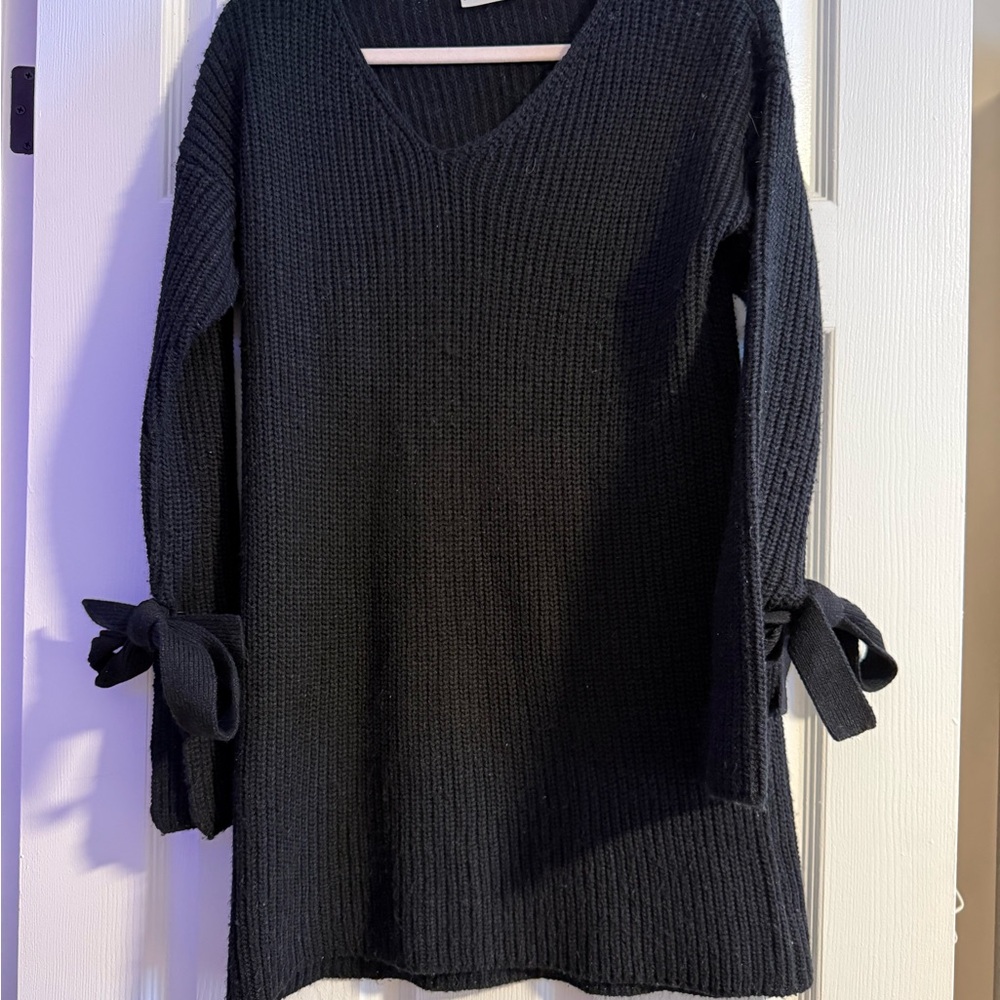 Black Knit Sweater Dress with Bow Sleeves